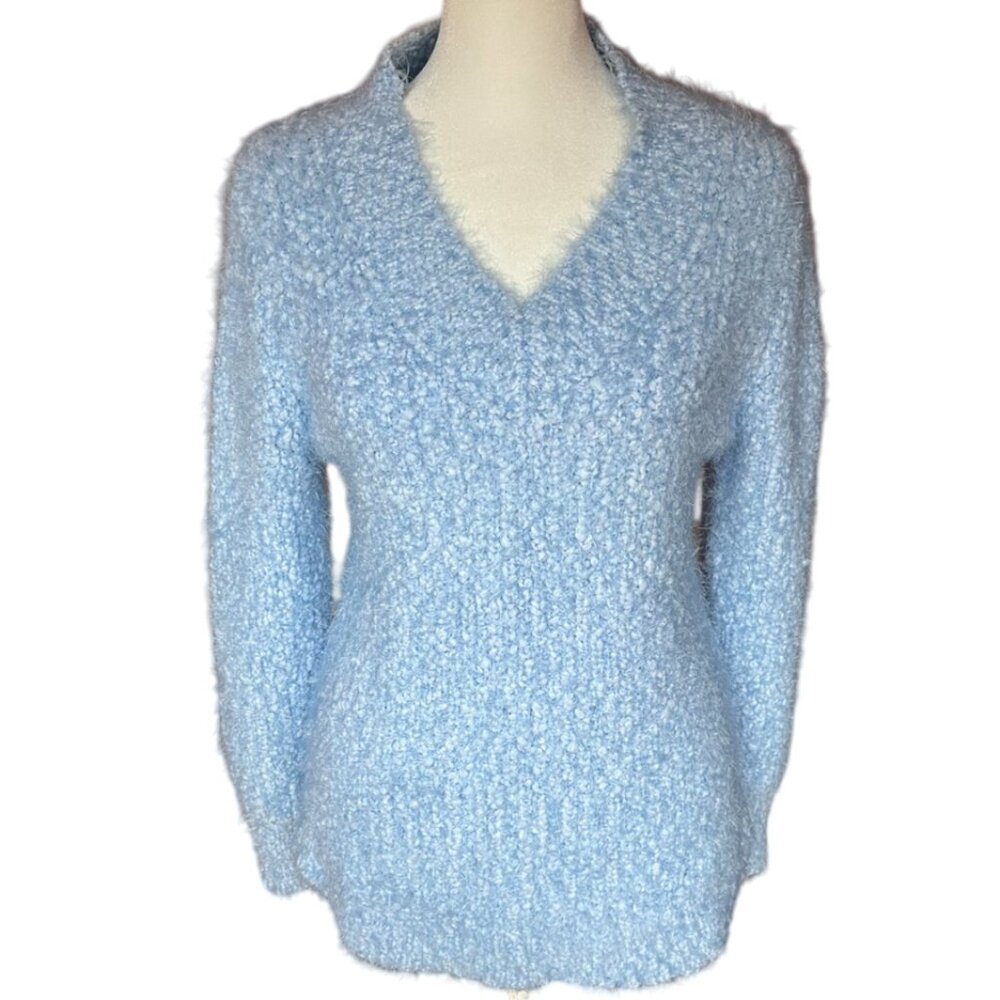 Super fuzzy light blue v-neck sweater